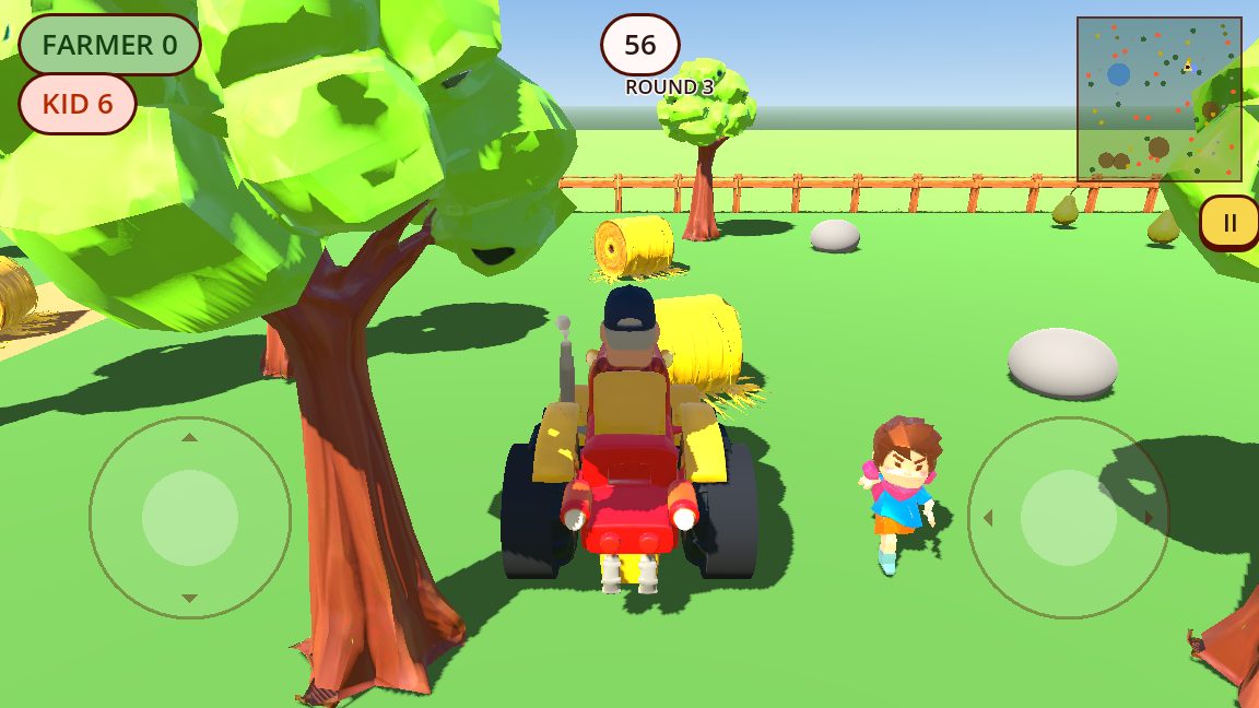 The tractor racing the kid across the farm